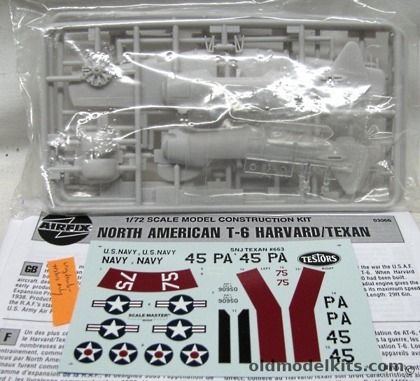 Airfix 1/72 North American T-6 Harvard/Texan (Decals -Testors Navy SNJ-5) - Bagged, 03066 plastic model kit